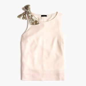 Ivory Drapey Tank, Gold Sequined Shoulder Bow NWOT